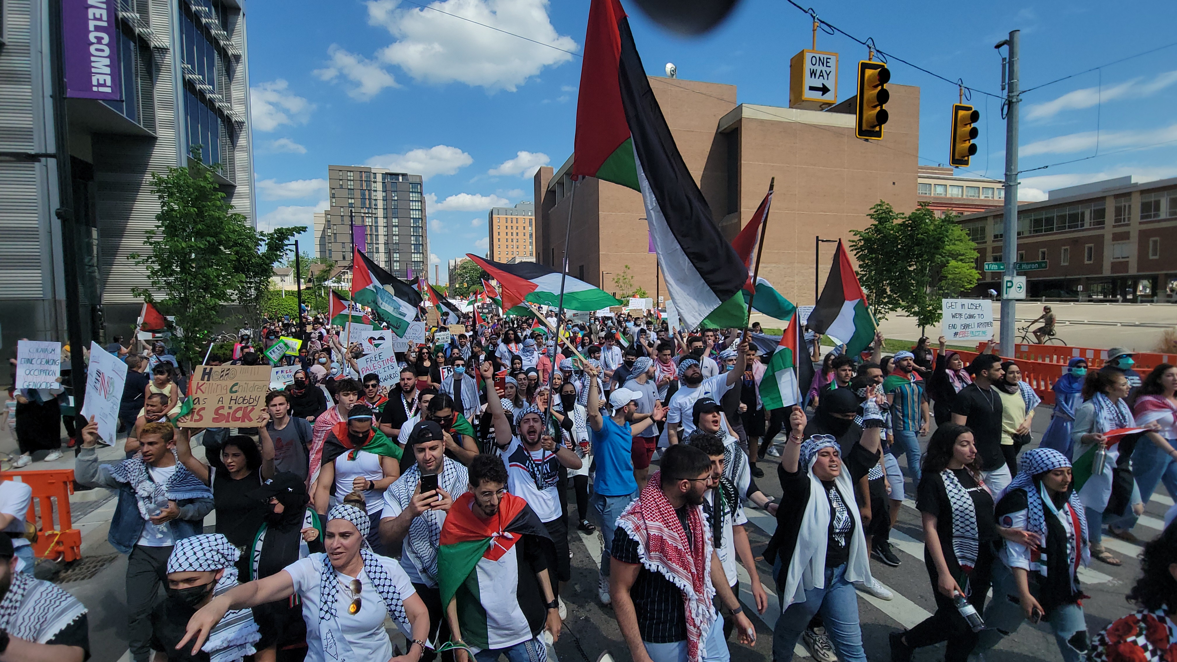 Three Thousand Protesters Mobilize In Downtown Ann Arbor Demand Free Palestine