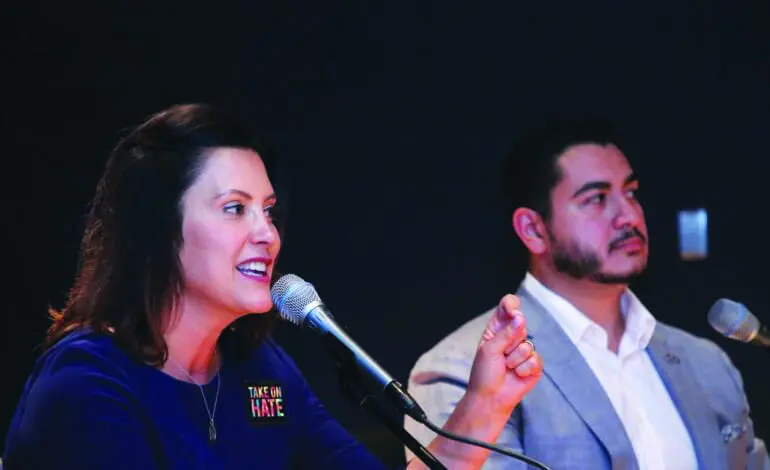 Whitmer campaigns at Dearborn town hall with El-Sayed