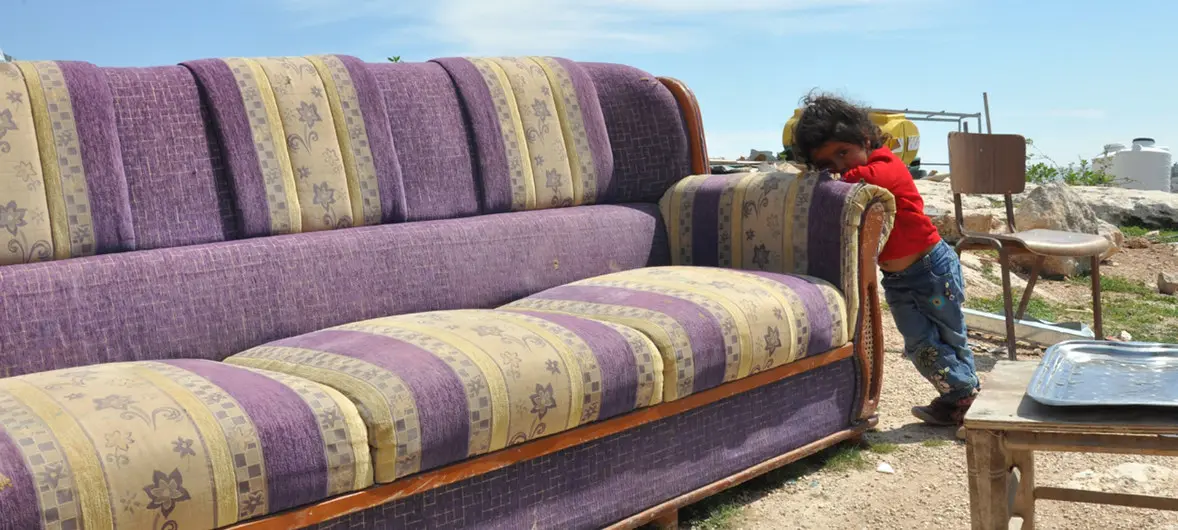 A three-year-old girl who has been twice displaced with her family in the West Bank over the past year. Photo: UNRWA/Lara Jonasdottir (2018)