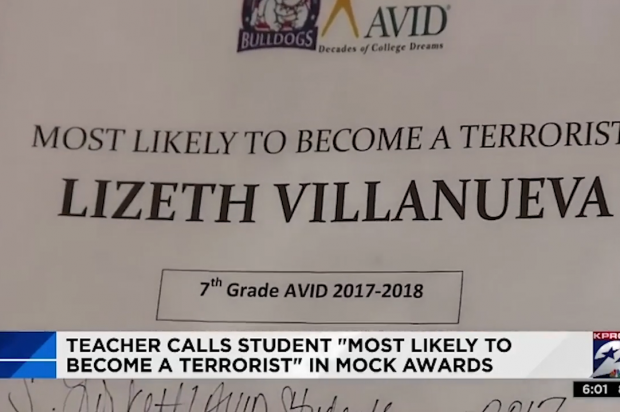 Texas teacher disciplined after giving student 'terrorist' award