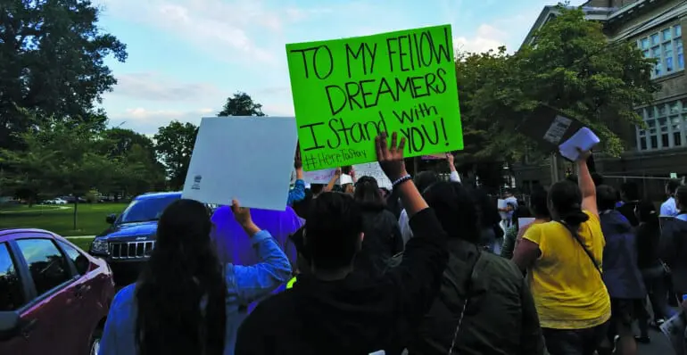 A 2017 Arab American News file photo shows a rally in Southwest Detroit against Trump’s decision to cancel the DACA program.