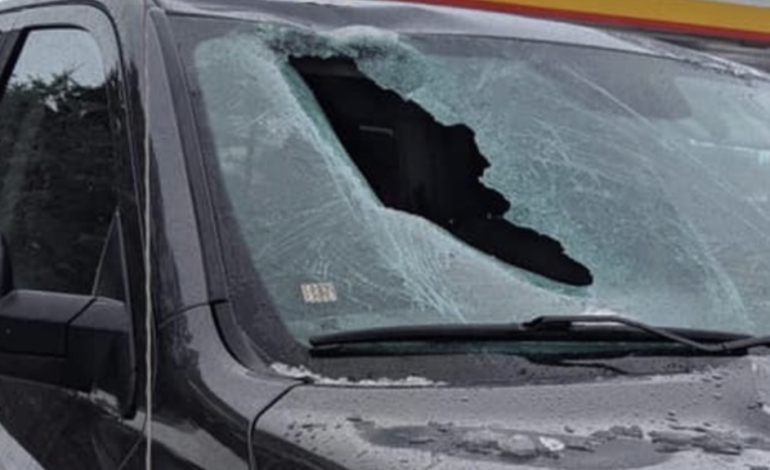 Chunk of ice goes through windshield on Mackinac bridge