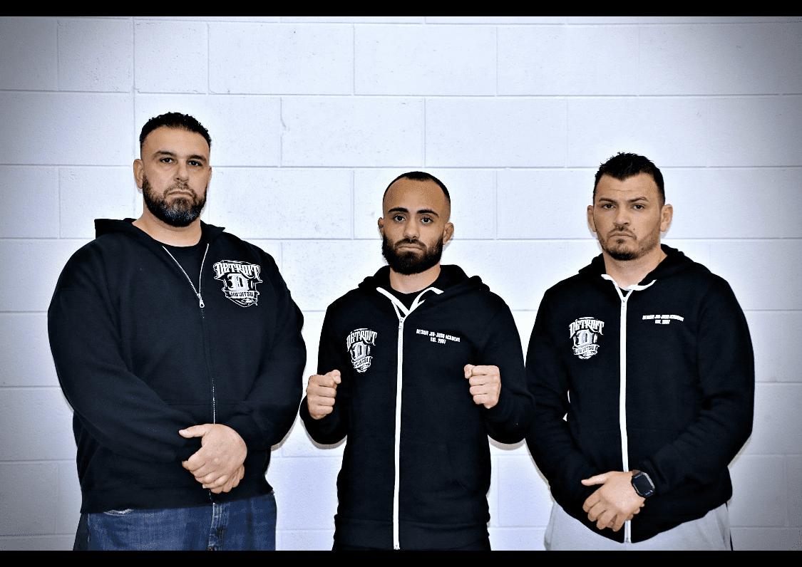 Abe Alsaghir (center) and two of his coaches at Detroit Jiu Jitsu, Anthony Fawaz (left) and Ali "The Butcher" Hamka. Photo courtesy: Abe Alsaghir