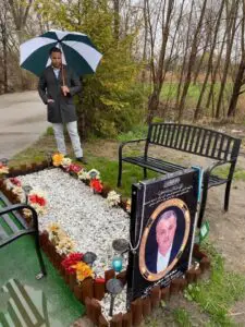Josh at his father's grave site