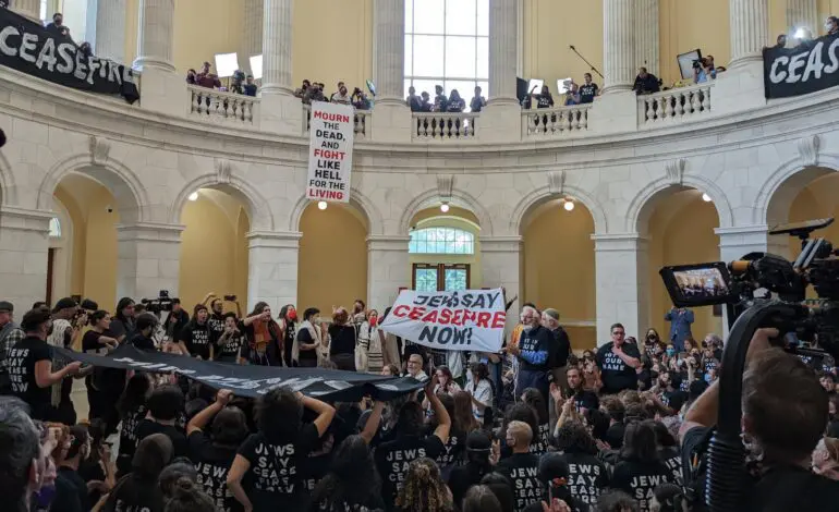 Jewish American activists hold sit-in in the U.S. Capitol, calling for a ceasefire in Gaza