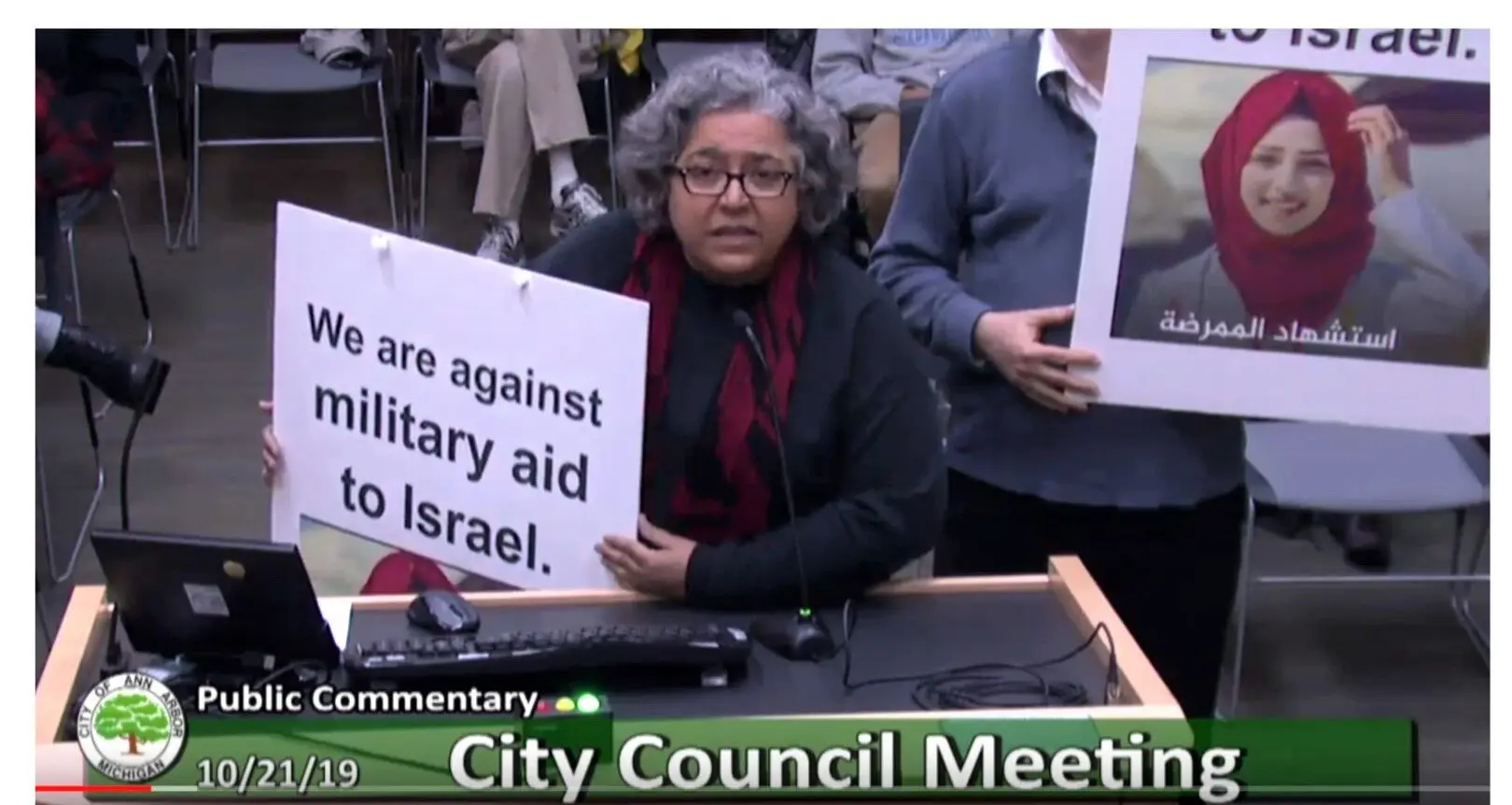 Dr. Mozhgan Savabieasfahani speaks at an Ann Arbor City Council meeting in 2019