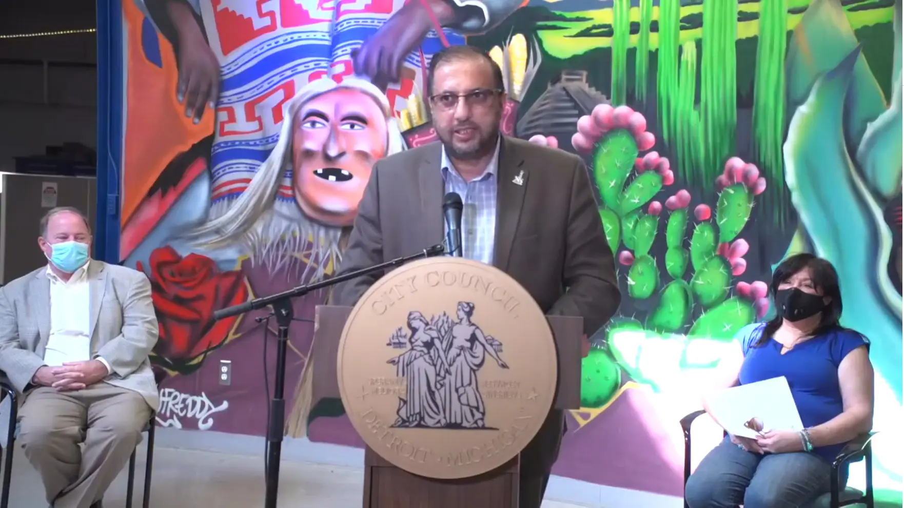 Sufian Nebahn the executive director of the Islamic Center of Detroit (ICD) speaking at the press conference announcing the grant to help undocumented Detroit residents. (ICD) is one of the centers designated for undocumented to seek help.