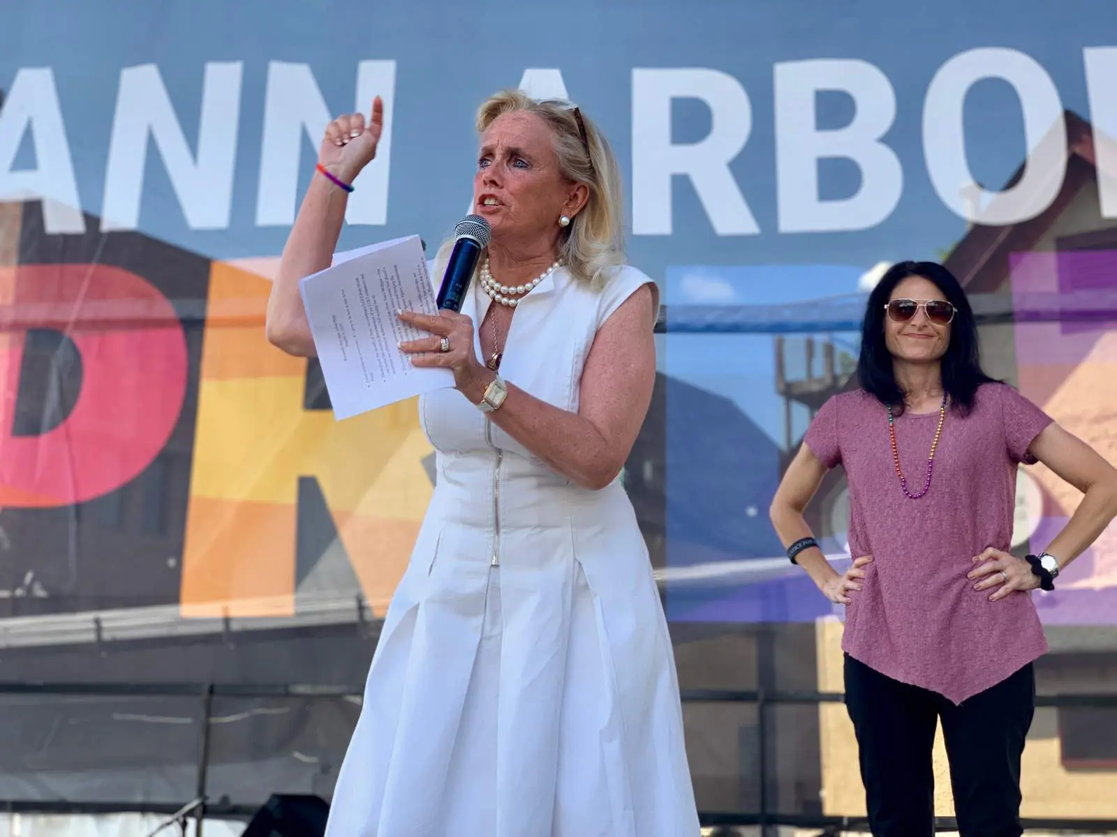 Debbie Dingell speaks at a rally in Ann Arbor