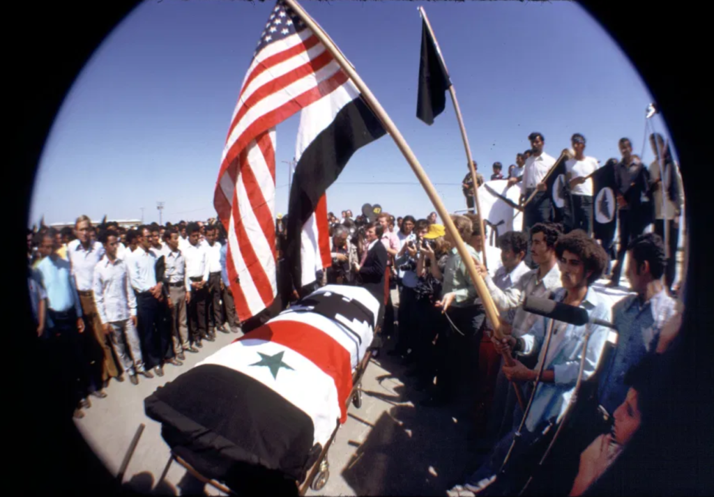Funeral ceremony for martyr Nagi Daifullah. Courtesy of Bob Fitch Photography Archive, Department of Special Collections, Stanford University Libraries.