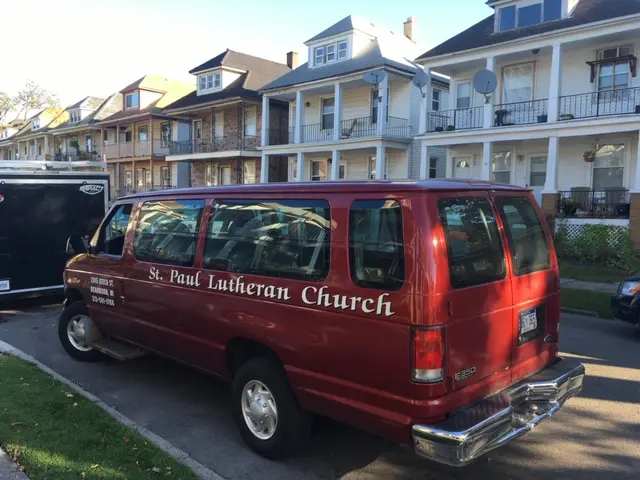 A St. Paul Lutheran Church van outside the Hamtramck Freedom Village