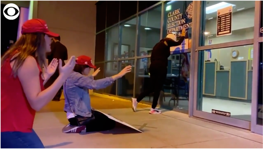 A CBS News clips shows supporters of President Trump praying outside the Clark County Election Department in Nevada on Thursday