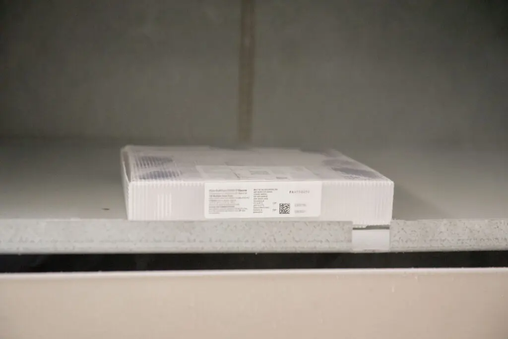 Pfizer's COVID-19 vaccine sits in cold storage at a Henry Ford Hospital in Michigan