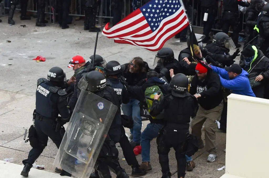 Pro-Trump rioters fight with Metropolitan Police at the U.S. Capitol building on Jan. 6. Photo: Getty Images