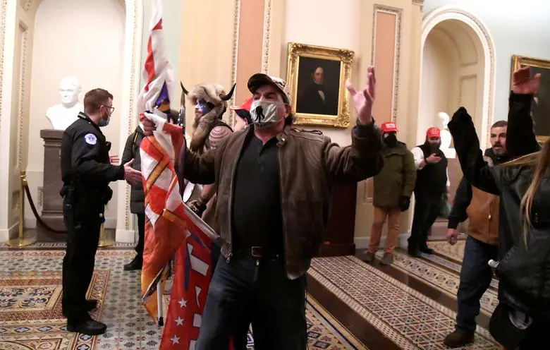 Supporters of President Trump demonstrate on the second floor of the U.S. Capitol building. Photo: Reuters