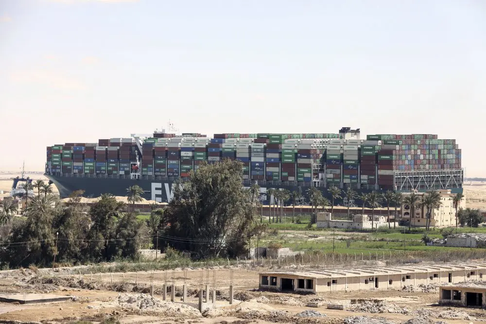 Ever Given, a Panama-flagged cargo ship blocks the Suez Canal almost a week after it got stuck sideways in the crucial waterway. Engineers on Monday "partially refloated" the colossal container ship that continues to block traffic through the Suez Canal. Photo: Mohamed Elshahed/AP