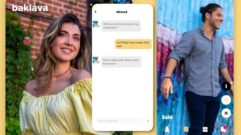 Images of profiles and chats on the Baklava app