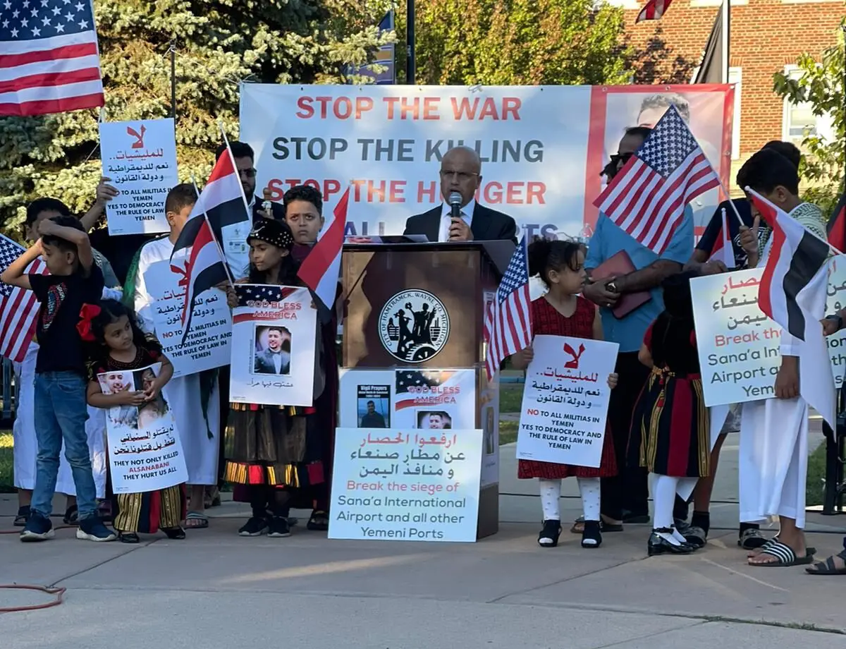 Kalid Kaid Shajra speaks at a vigil for Hamtramck for Abdulmalek Alsanabani, Thursday, Sept. 16. Photo courtesy: Kalid Kaid Shajra