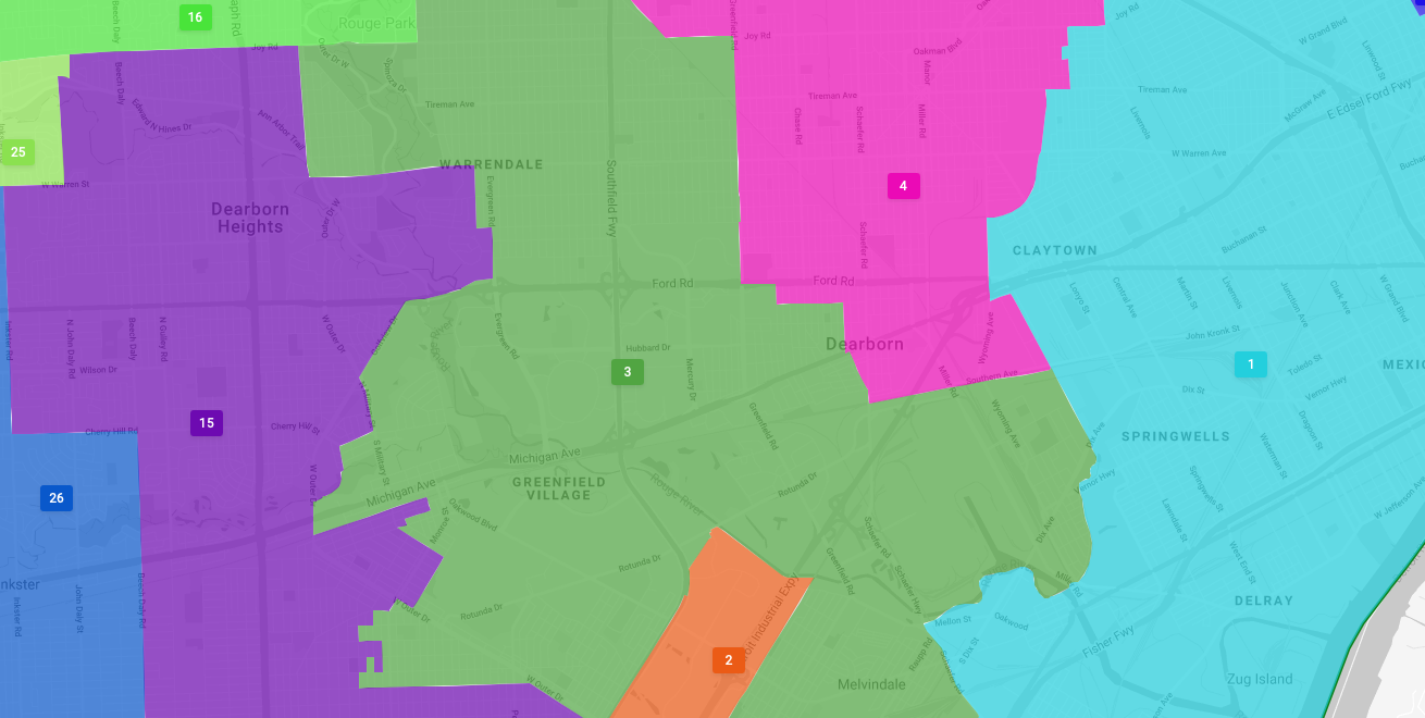New Redistricting Commission approved maps showing State House district that cover Dearborn and surrounding communities. Image courtesy: MICRC