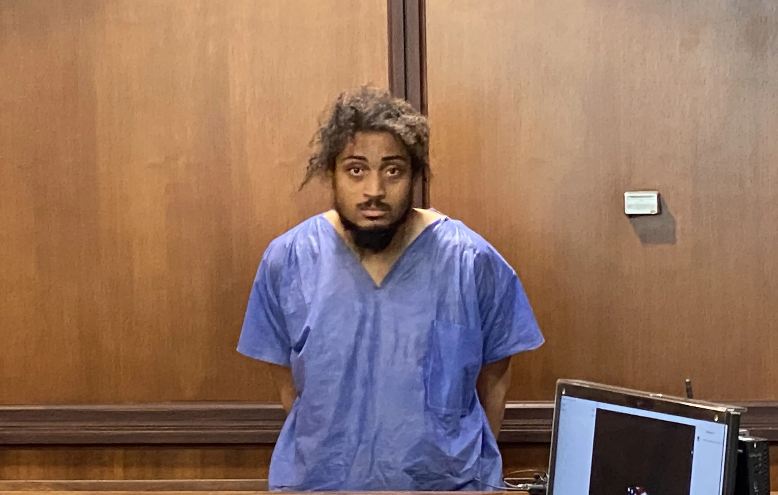 Marcus Flowers, 28, of Detroit, is arraigned in front of Judge Gene Hunt at the 19th District Court in Detroit. Photo: The Arab American News