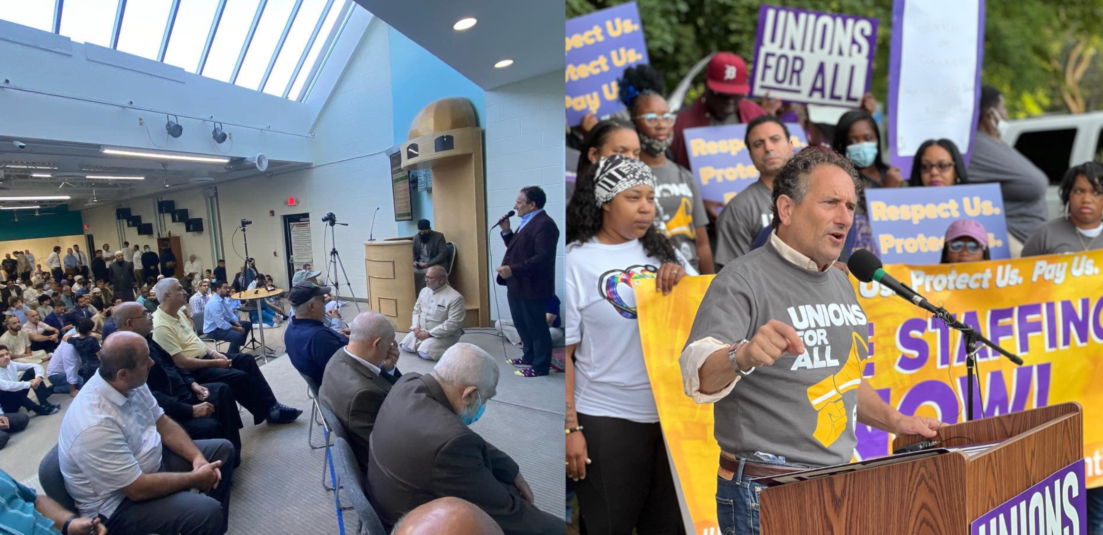 Andy Levin, candidate for the newly formed U.S. House District 11, at various community campaign events. Photos via Facebook
