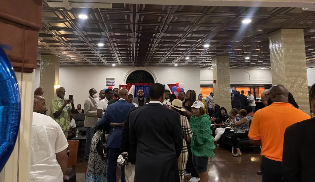 Supporters of Wayne County Sheriff Raphael Washington gather at an election watch party in Detroit, August 2