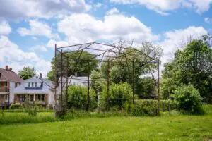 An out-of-use baseball fence at Dingeman Park