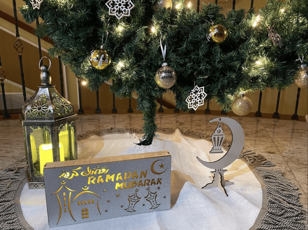 Decorations set inside a home for Ramadan.