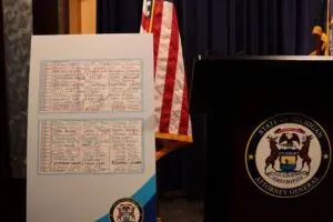 Nessel shared an example of the fraudulent signatures discovered by the State Bureau of Elections through handwriting samples.