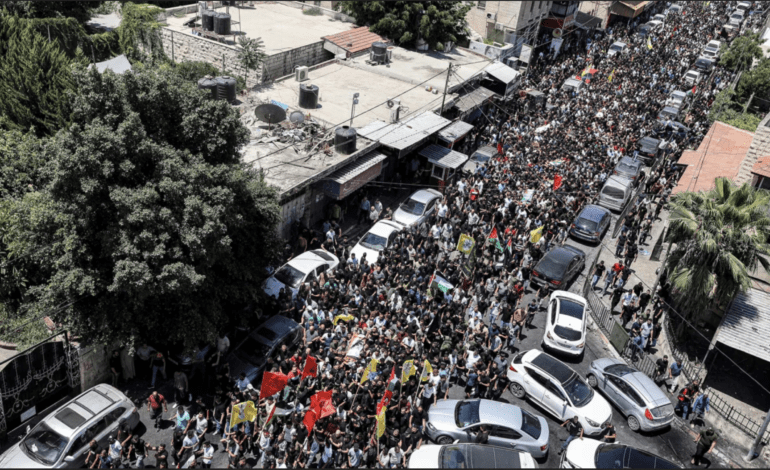 Palestinians paraded in defiance of Israel's Jenin assault and in protest against the Palestinian Authority