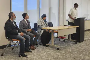 Community leaders, including Texas Rep. Salman Bhojani and Mustafaa Carole, a spokesperson for the Council on American-Islamic Relations (CAIR), attend a news conference, Saturday, June 22. – Photo by AP