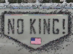 A massive crowd gathered at Ocean Beach to protest the Trump administrations and federal immigration enforcement actions in San Francisco, California, on June 14, 2025.- Photo by Anadolu