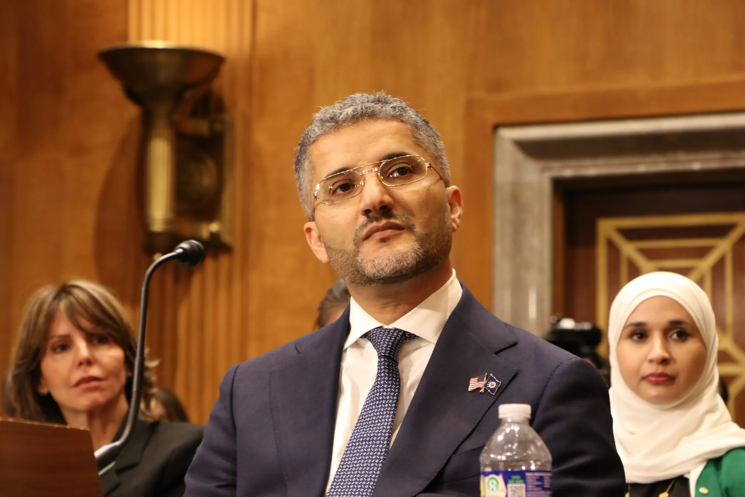 Hamtramck Mayor Amer Ghalib listens to members of the Senate Committee on Foreign Relations at his nomination hearing to be U.S. Ambassador to Kuwait on October 23, 2025
