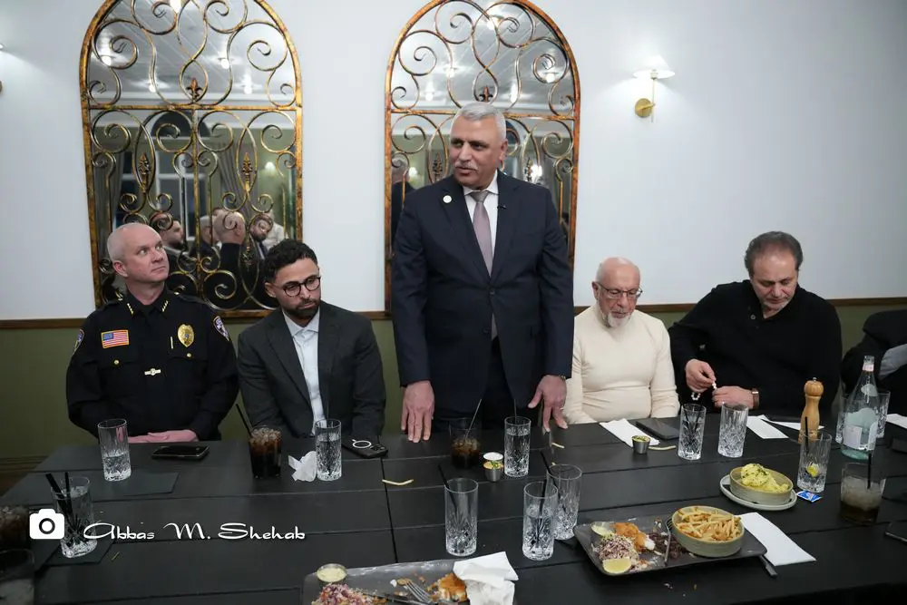 Lebanese General Security Chief Major General Hassan Choucair speaks at the dinner with community leadrers at Berdie's Restaurant, in Dearborn, on Friday, January 23. – Photo by Abbas Shehab