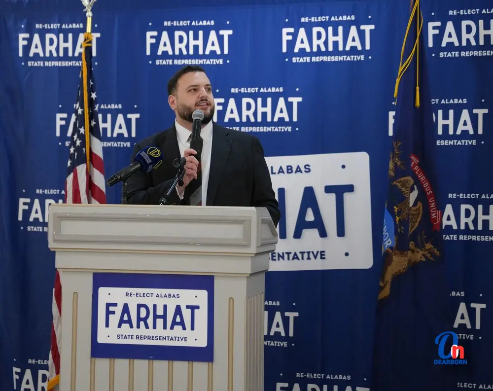 State Rep Alabas Farhat speaks at the kick off fundraising campagin at Byblos Banquet Center in Dearborn, Monday, April 20. - Photo by Abbas Shehab