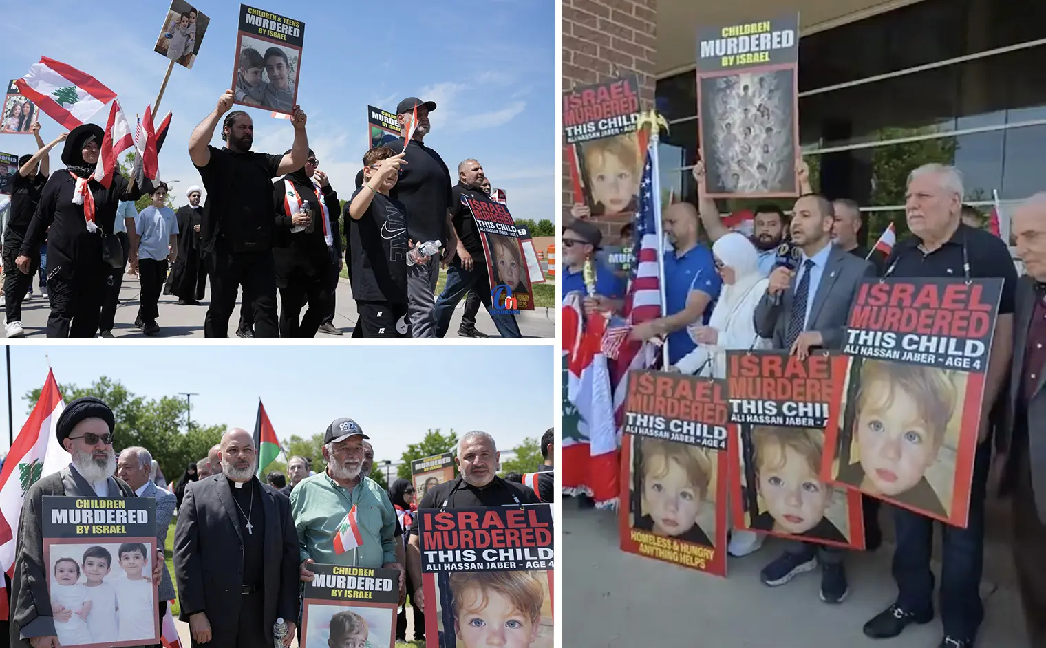 Dr. Ibrahim Duhaini addresses demonstrators before the start of the march along Michigan Avenue in Dearborn last Wednesday. - Photos by Abbas Shehab