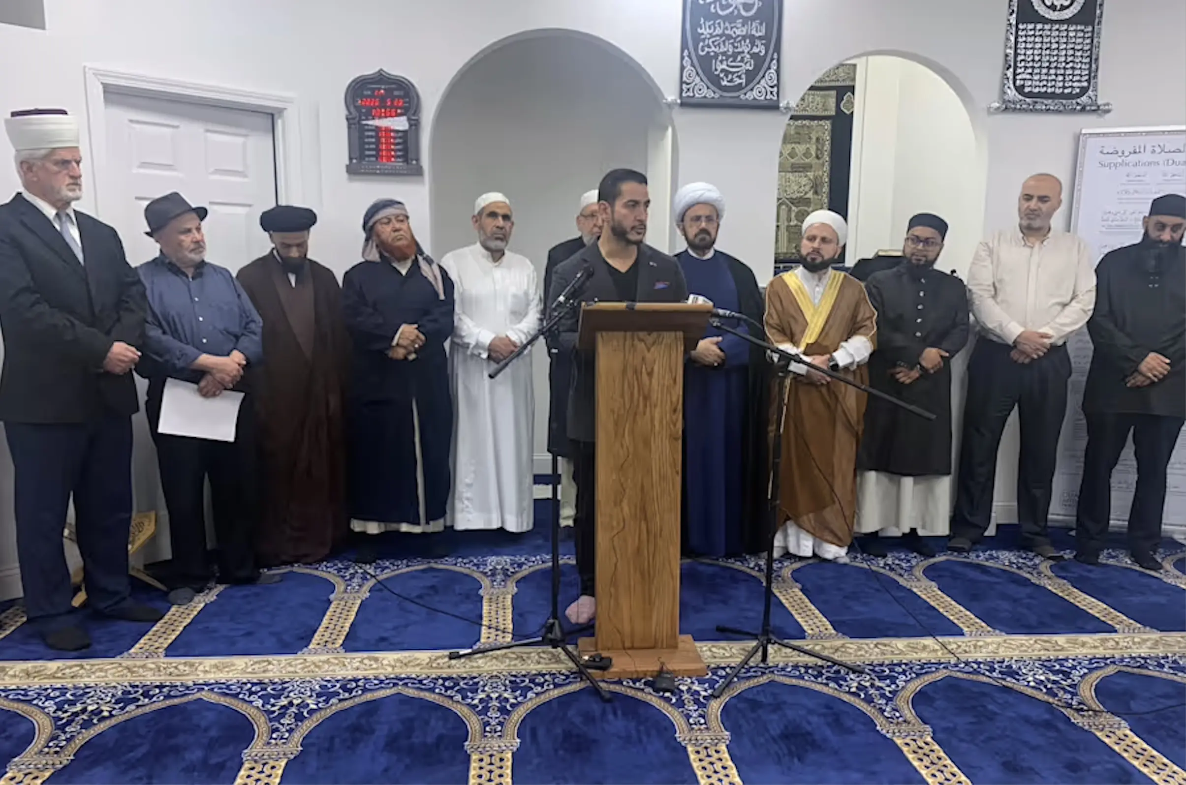 Abdul El-Sayed, a Democratic candidate for the U.S. Senate from Michigan, speaks at a news conference hosted by the Imams Council of Michigan at the Dawah Institute mosque in Detroit, Wednesday, May 20. – Video Grab WDIV