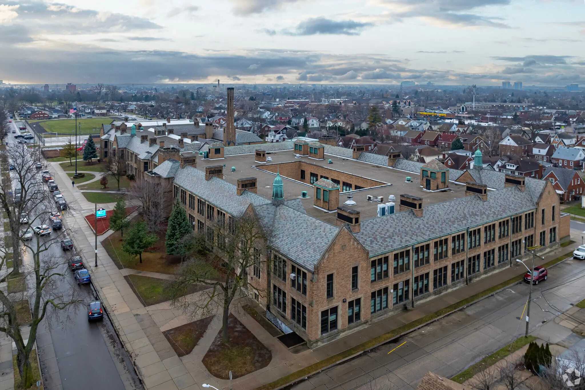 An ariel view of Lowery Middle School was built in 1927, it is located at 6601 Jonathan Street in East Dearborn.