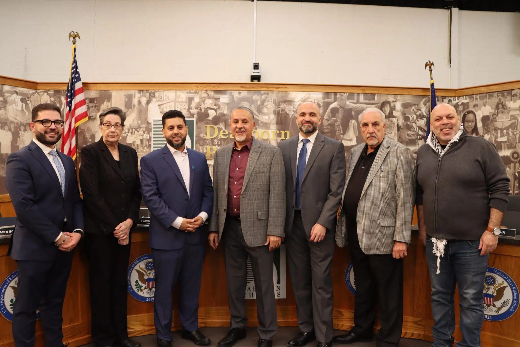 Current board board trustees Nasri Sobh (left), Mary Petlichkoff, Adel Mozip, Jamal Aljahmi, Ali K. Bazzi, Pat D’Ambrosio and Amer Zahr.