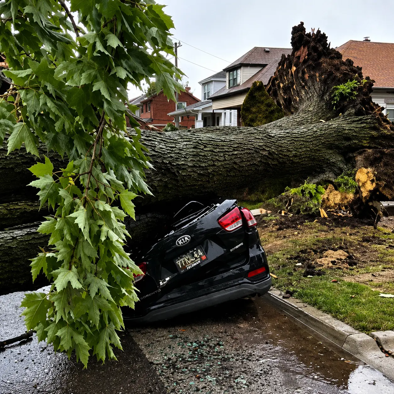 A huge tree in Dearborn Neighborhood was uprooted by the storm - Video grab