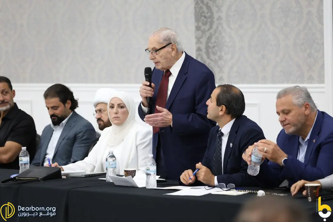 Dr. Nassib Fawaz speaks during the founding meeting of the Michigan Community Organizations Council in Dearborn Monday evening.