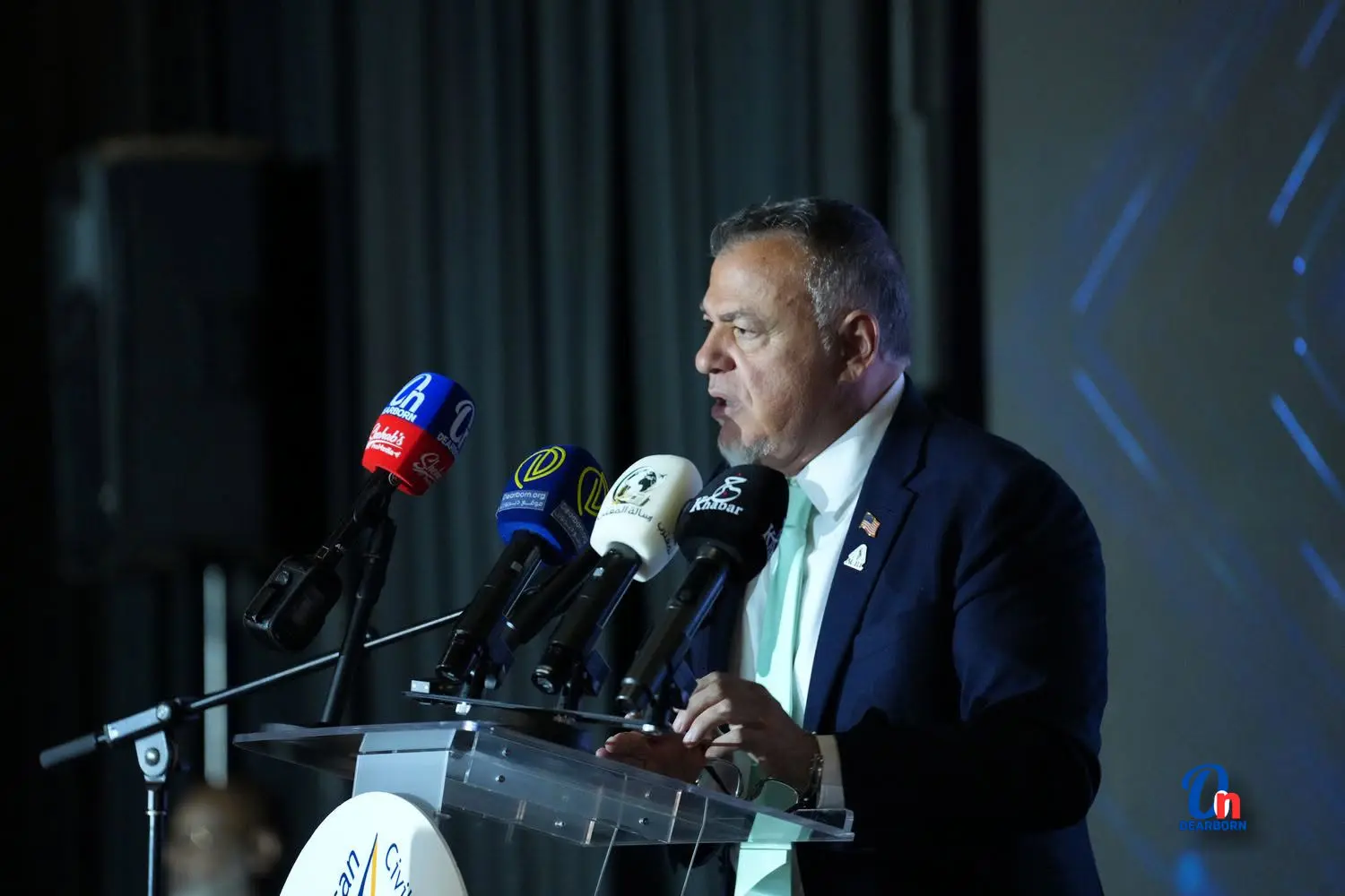 Nabih Ayad speaks at the 14th annual gala of the Arab American Civil Rights League at the Ford Community & Performing Arts Center in Dearbrn on Wednesday, October 19. - Photos by Abbas Shehab