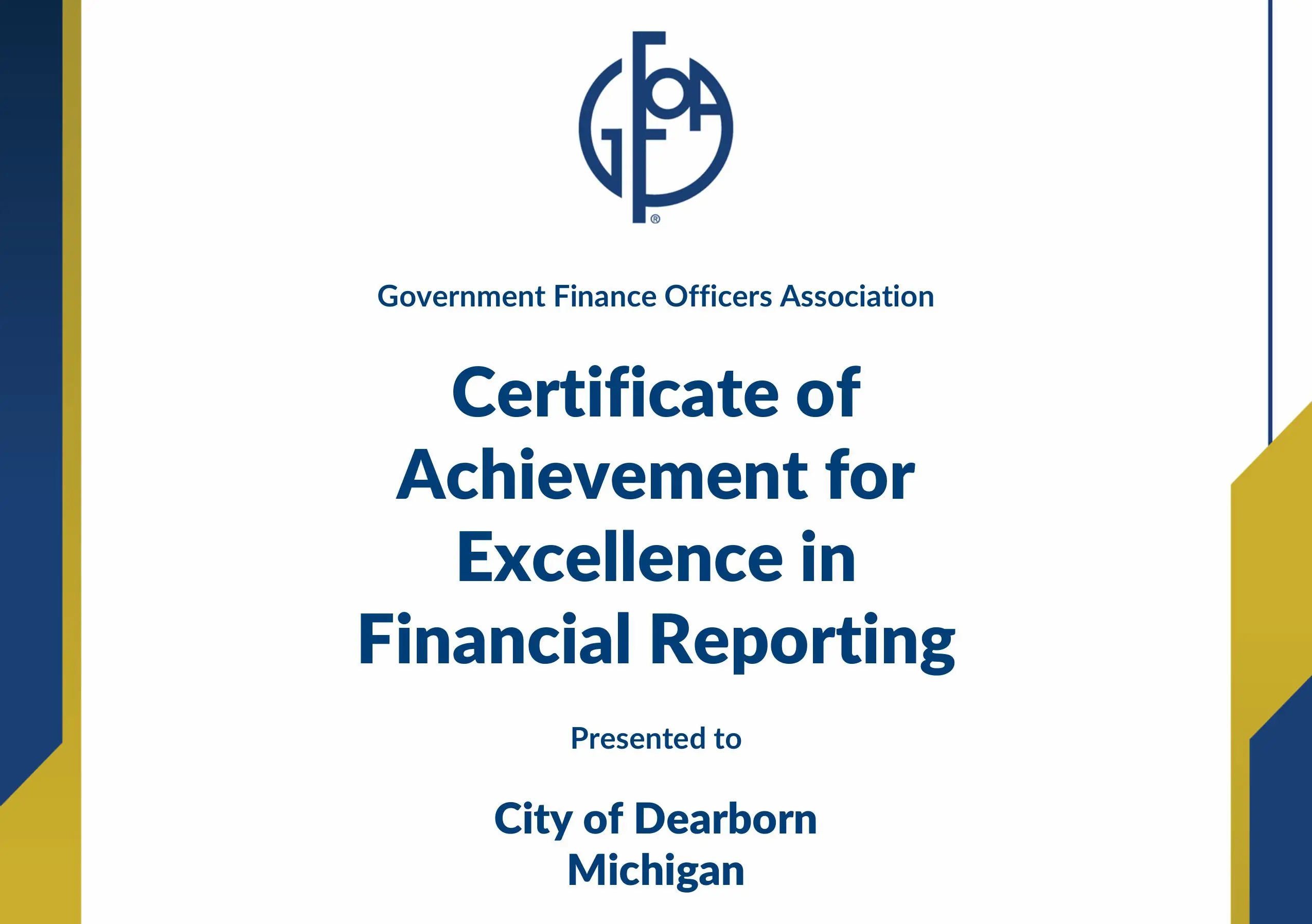 Dearborn wins GFOA honor for 2025 financial transparency report