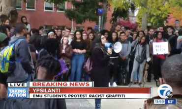 Eastern Michigan University students protest after more racist graffiti