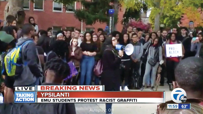 Eastern Michigan University students protest after more racist graffiti