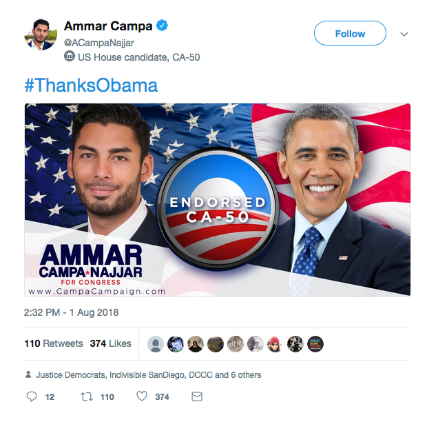 Ammar Campa-Najjar tweet thanking former president Obama