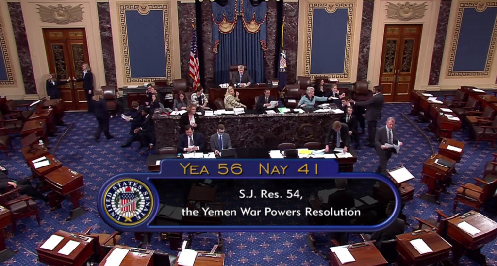 The senate votes to end U.S. involvement in the war of Yemen