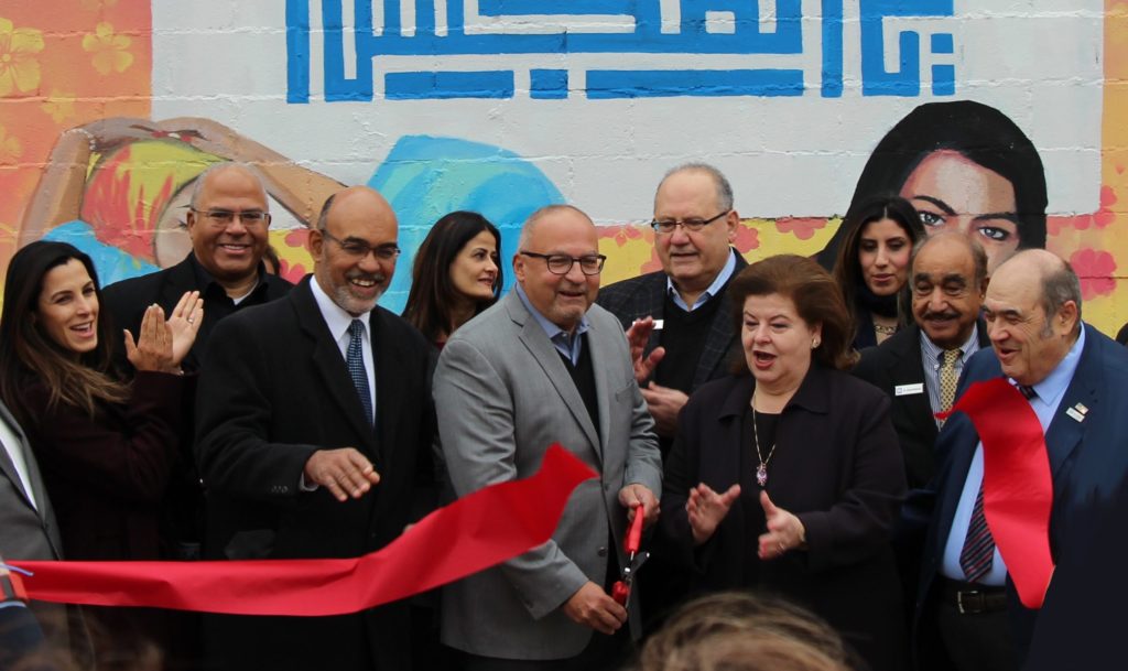 Dr. Haifa Fakhouri at a ribbon cutting ceremony for the Seven Mile food pantry