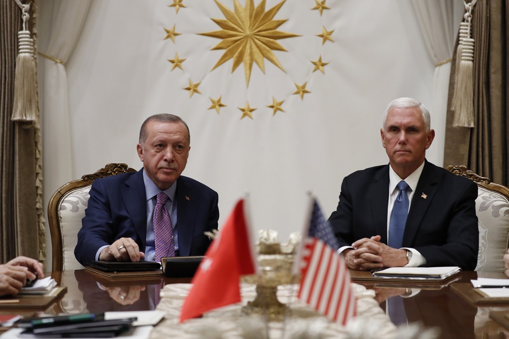 Vice President Mike Pence meets with Turkish President Recep Tayyip Erdogan at the Presidential Palace for talks on the Kurds and Syria, Thursday, Oct. 17, 2019, in Ankara, Turkey. - Photo by AP