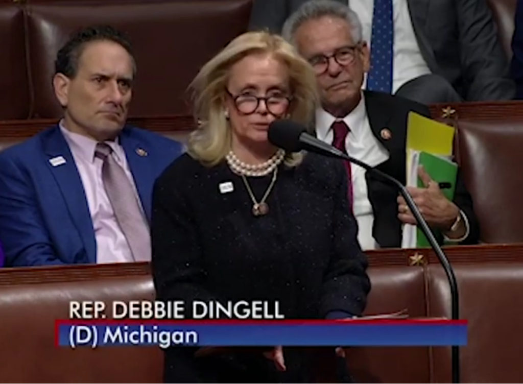 U.S. Rep. Debbie Dingell (D- Dearborn) speaks on the floor of the U.S. House reiterating her commitment to just, two state solution to the Israeli- Palestinian conflict - A video grab