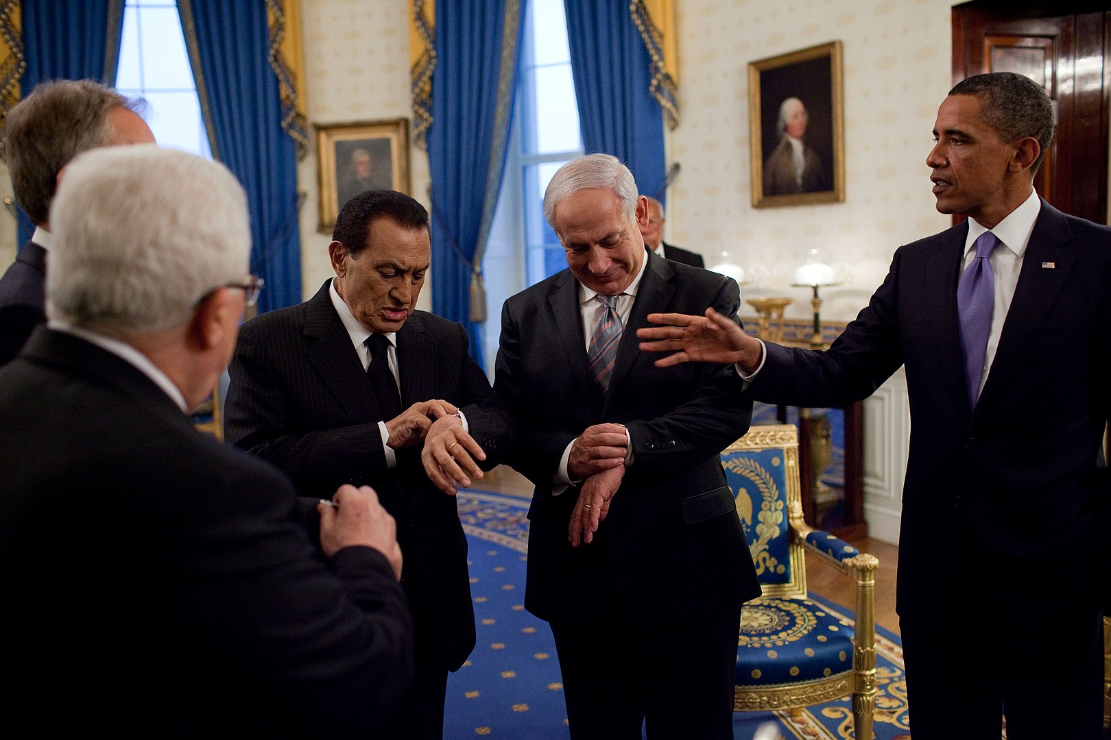 Mubarak, Netanyahu and President Obama at the White House in 2010 during Middle East negotiations. Photo: The White House